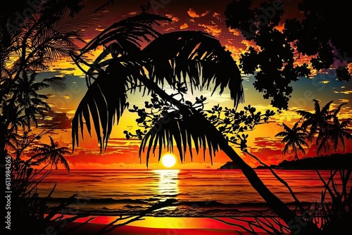 Art Beautiful sunset over the tropical beach. Generative AI © 2rogan