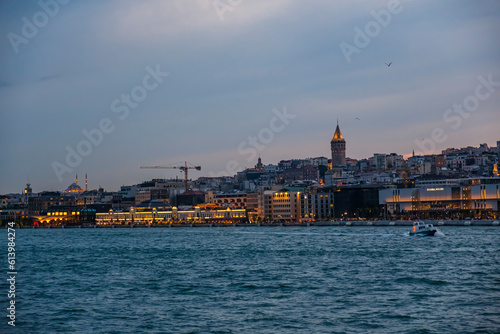 Panorama with a view of the Bosphorus and Galata Tower in Istanbul