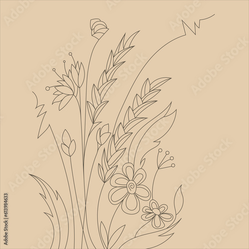 Fototapeta Naklejka Na Ścianę i Meble -  Decorative doodling flowers, coloring book, nature, isolated, wildflowers, relaxing draw, design, print on copybook, tattoo 