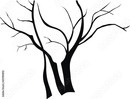 Figure oak red on a white background. Architectonics of the crown of red oak. The structure of the trunk and branches of a tree inscribed in a rectangle.