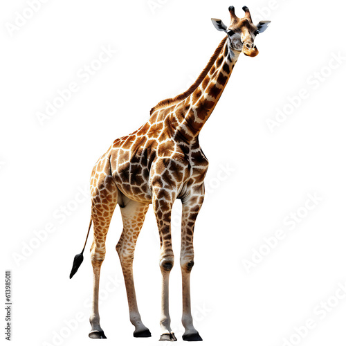 Standing giraffe looking in camera cut out. Generative ai art © kilimanjaro 