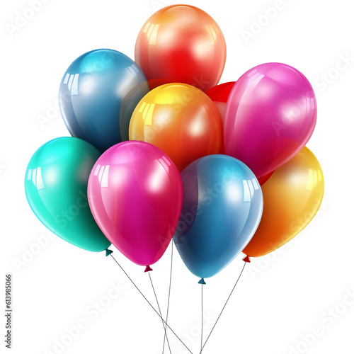 Party balloons happy birthday decoration colorful multicolored. Isolated generative ai cut out