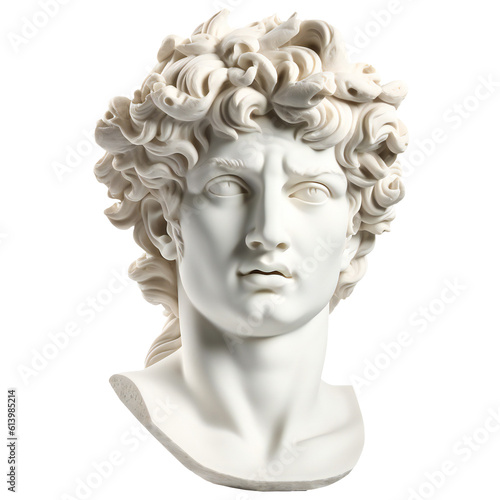 Gypsum statue of man's head isolated. generative ai art cut out