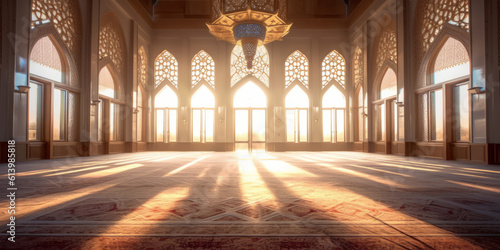 interior of a beautiful islamic mosque with ornate archway. Generative ai