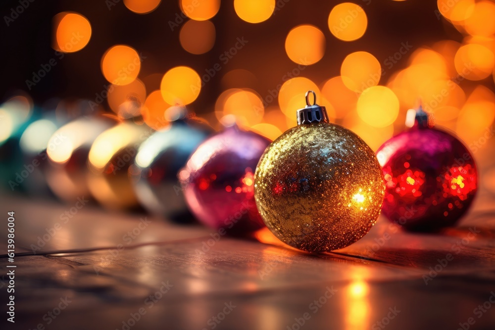 A close - up shot of a photograph featuring a cluster of vibrant Christmas baubles and sparkling lights, symbolizing the festive spirit of the New Year celebration. Generative AI A close - up shot of a photograph featuring a cluster of vibrant Christmas baubles and sparkling lights, symbolizing the festive spirit of the New Year celebration. Generative AI