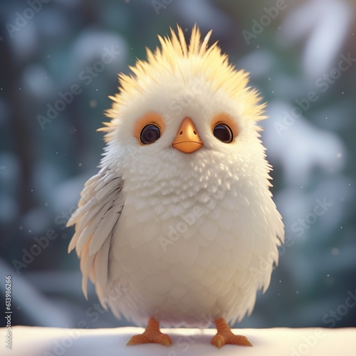 Frosty Feathers: Cute Yeti-Like Lutino Cockatiel, Generated by Generative AI