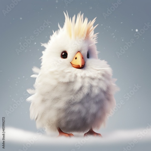 Frosty Feathers: Cute Yeti-Like Lutino Cockatiel, Generated by Generative AI © Zapansan