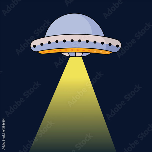 UFO cartoon vector illustration , flying saucer in the sky vector image, Unidentified flying object stock vector image