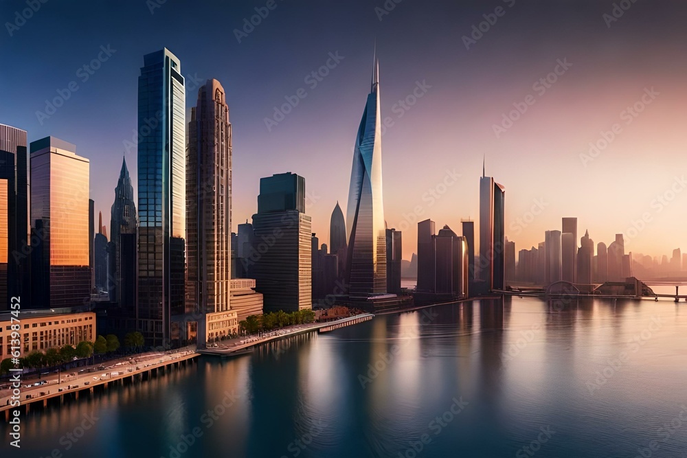 city skyline at sunsetgenerated by AI technology 