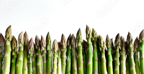 Asparagus in a Row on White Background: AI Generated Image