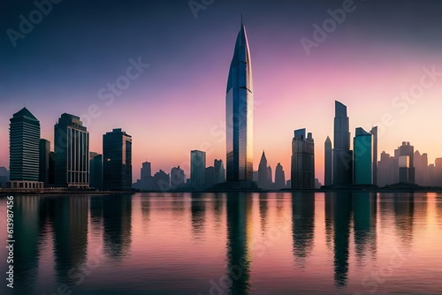 city skyline at duskgenerated by AI technology  © zaroosh