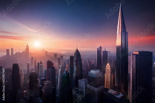 city skyline at sunsetgenerated by AI technology  © zaroosh