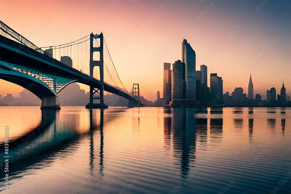 city bridge at sunsetgenerated by AI technology 