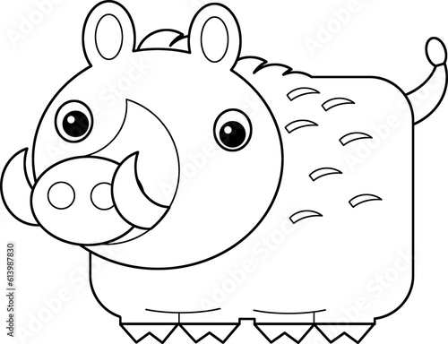 cartoon scene with cheerful boar on isolatedillustration for children photo