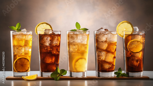 delicious alcoholic drink long island ice tee with ice and lemon .