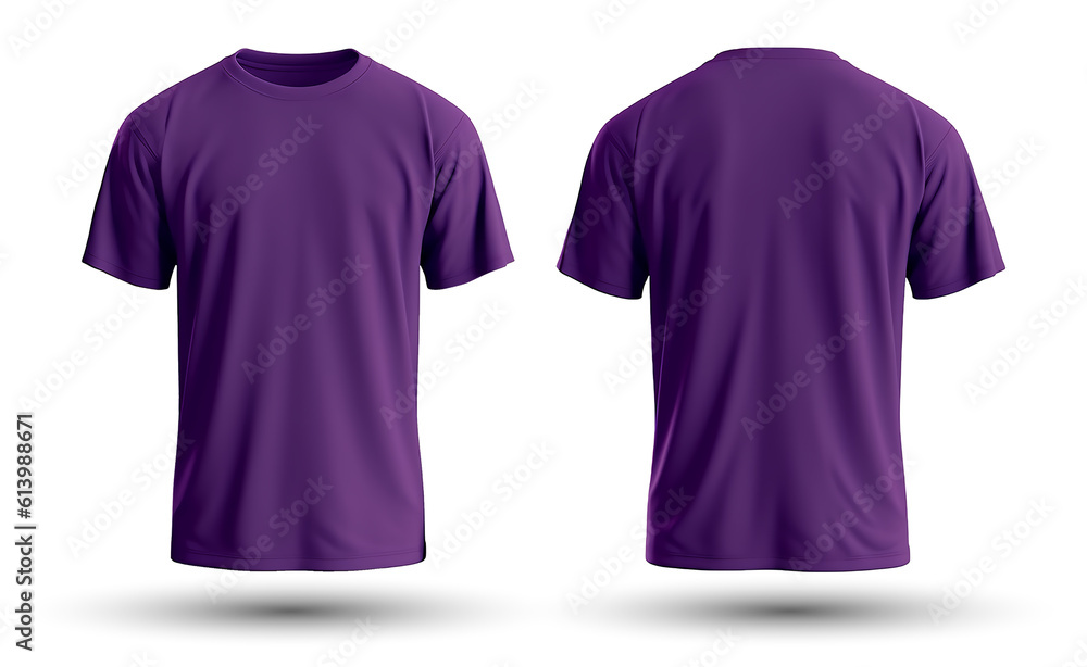 plain purple t-shirt mockup template, with views, front and back, isolated on transparent background, generative ai - obrazy, fototapety, plakaty 