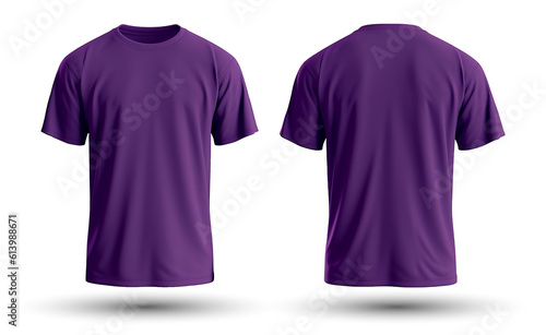 plain purple t-shirt mockup template, with views, front and back, isolated on transparent background, generative ai