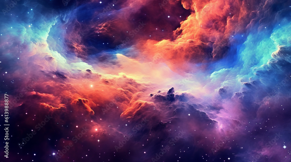Colorful space galaxy cloud nebula. Stary night cosmos.