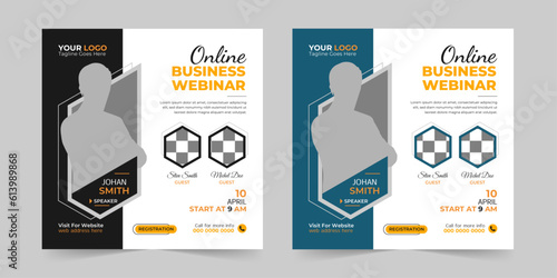 Editable business live webinar conference square social media post and digital marketing promotion advertising banner design template.