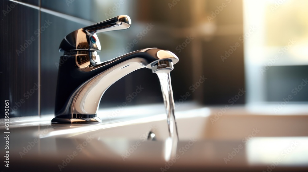close up basin faucet .Generative AI close up basin faucet .Generative AI