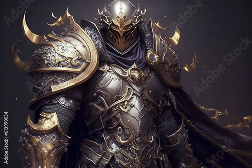 A powerful paladin in luxurious silver and gold armor