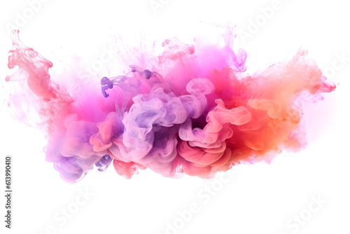 Pink, orange, and purple smoke bombs, colorful, isolated on white background, created with Generative AI technology 