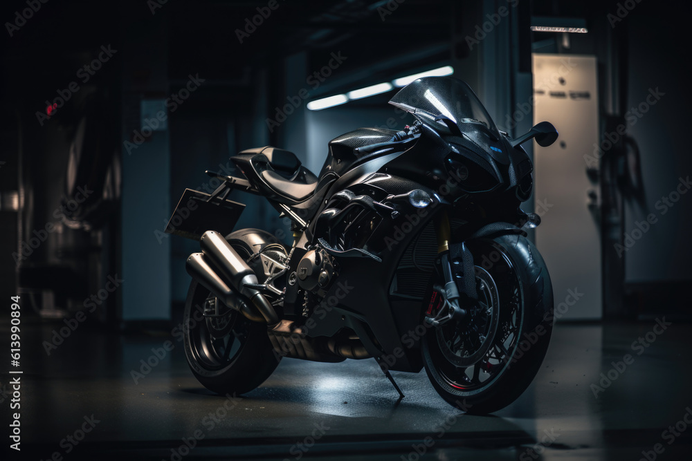 dark powerful motorcycle in garage dark powerful motorcycle in garage