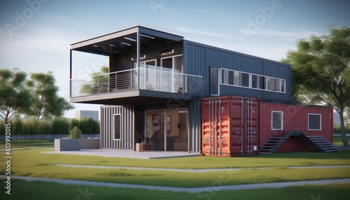 Container house and office with lawn grass.3d rendering © Eli Berr