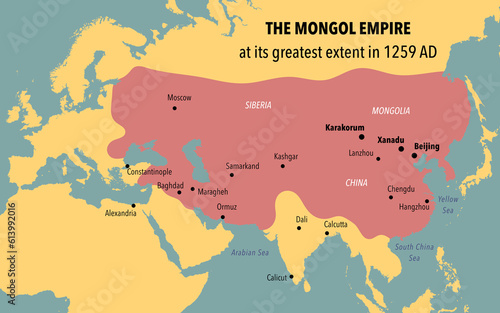 Map of the Mongol empire at its greatest extent in 1259 AD