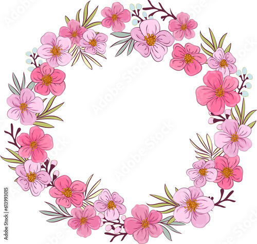 pink flowers in flat design  cartoon style . Collection of delicate blossom flowers in petal pink color. Floral illustration. on transparent  png