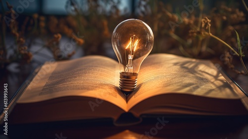 Light bulb on the open book Generative AI