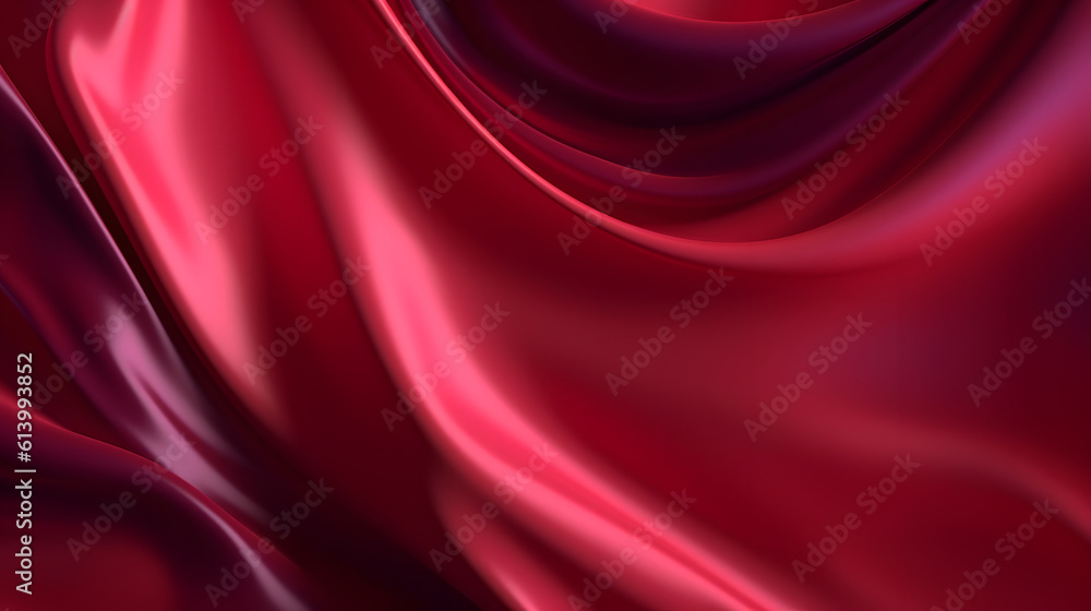 Obraz premium 4k Amazing abstract maroon curved silk texture. 3d banner dark royal red color. Oil marble trendy dynamic art with glowing effect. Wavy fluid modern deluxe background. Passion lovely banner. Romantic