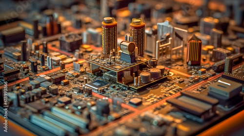 Cityscape Circuitry: A Photo of a Computer's Motherboard Resembling NYC - generative ai