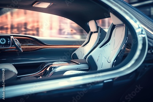 A close - up shot of the cutting - edge technology in the interior of an autonomous vehicle. Generative AI © Mustafa