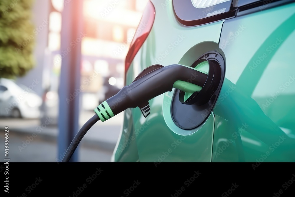 EV charging station for electric car in concept of green energy. Generative AI