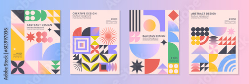 Abstract bauhaus geometric pattern backgrounds with copy space for text.Trendy minimalist geometric designs with simple shapes and elements.Modern artistic vector illustrations.Covers templates