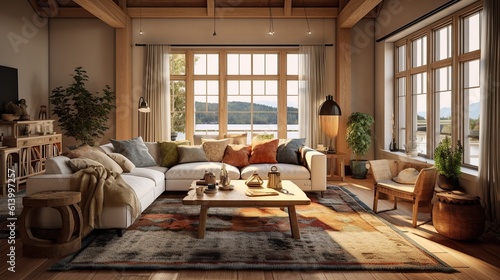 Photo farmhouse living room interior home interior background Generative AI