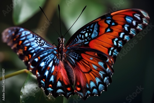 Beautiful and colorful Butterfly in the rainforest, close up. Generative AI