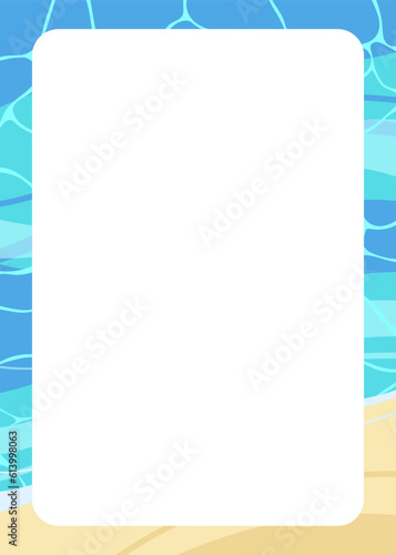 Summer template frame decorated with water sea, sand. Vector illustration isolated