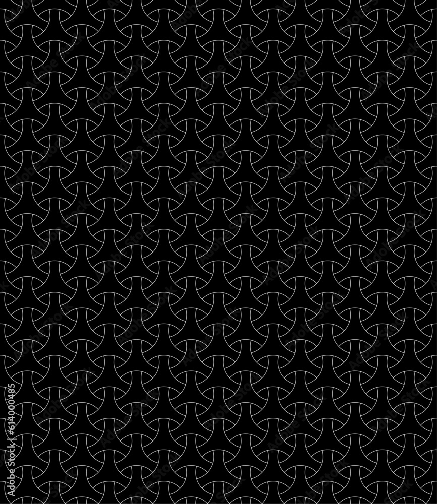 Seamless surface pattern design with traditional japanese ornament. Three pronged blocks tessellation. Repeated interlocking figures background. Bishamon armor motif. Sashiko embroidery