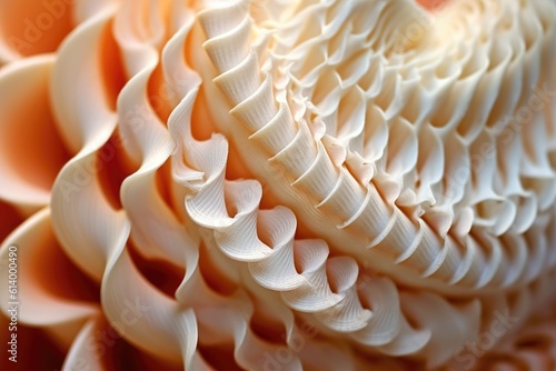 The intricate patterns and textures of a seashell in a close - up shot. Generative AI