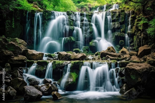 The natural beauty of a cascading waterfall with a long exposure shot. Generative AI