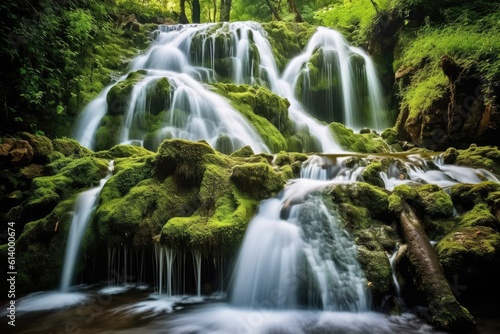 The natural beauty of a cascading waterfall with a long exposure shot. Generative AI