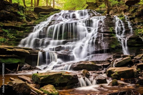 The natural beauty of a cascading waterfall with a long exposure shot. Generative AI