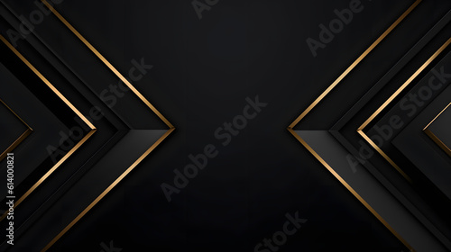 Abstract golden lines on black BG. Luxury universal frame. Premium 3d design. Geometric triangle borders with copy space in center. Right left down up arrows. Modern VIP fashion Black Friday banner