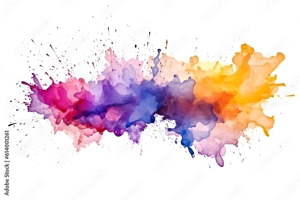 Fototapeta premium Abstract watercolor, colorful splash, isolated on white background, created with Generative AI technology.