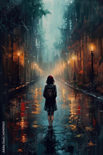 Person with umbrella. AI generated art illustration. © Дима Пучков