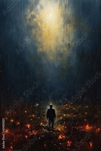 Person with umbrella. AI generated art illustration.