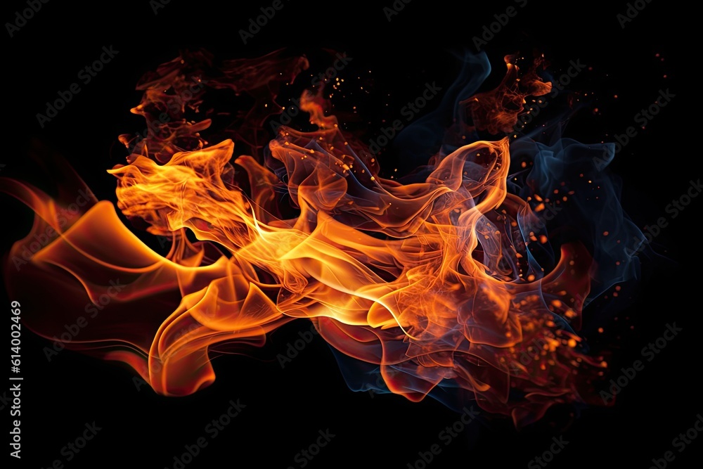 Fototapeta premium Fire flames on black. AI generated art illustration.