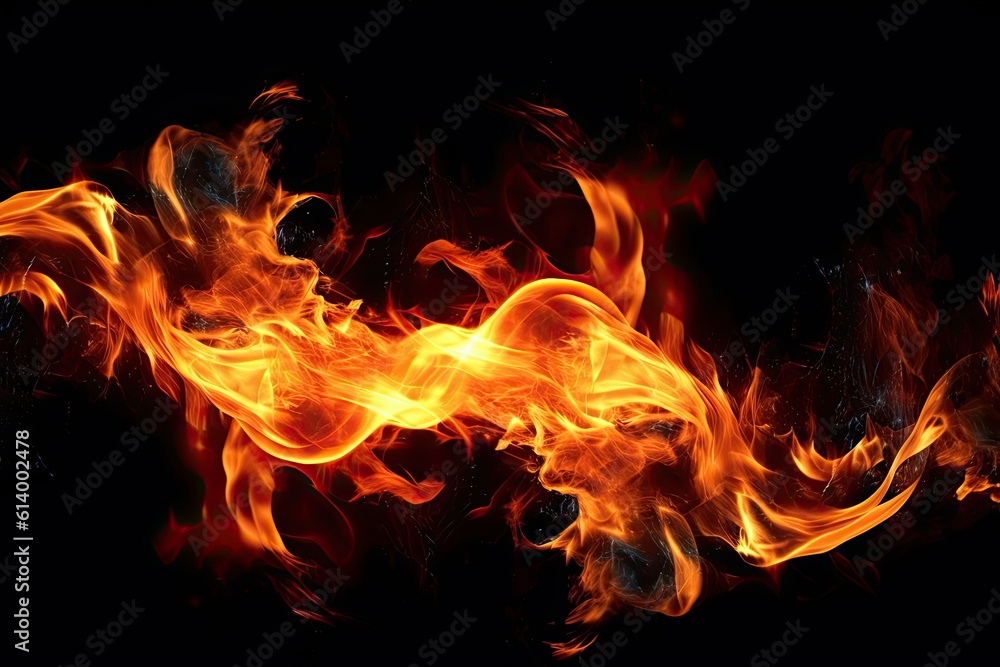 Fire flames on black. AI generated art illustration. Fire flames on black. AI generated art illustration.